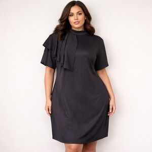 ASHLEY STEWART Size 22/24 Short Sleeve Keyhole Neck Black Sheath Dress NWT